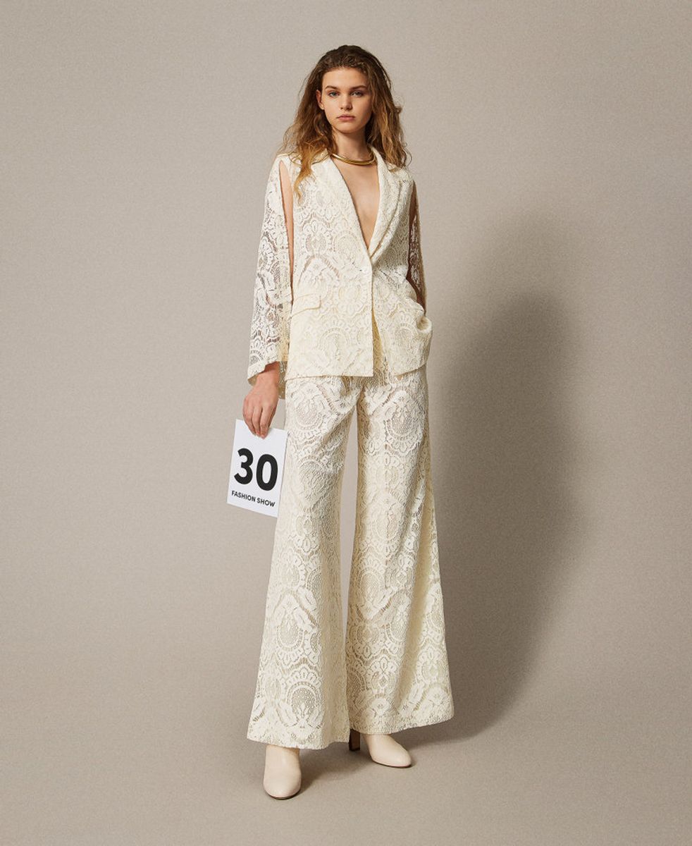 'Procida' palazzo trousers in macramé lace TWINSET