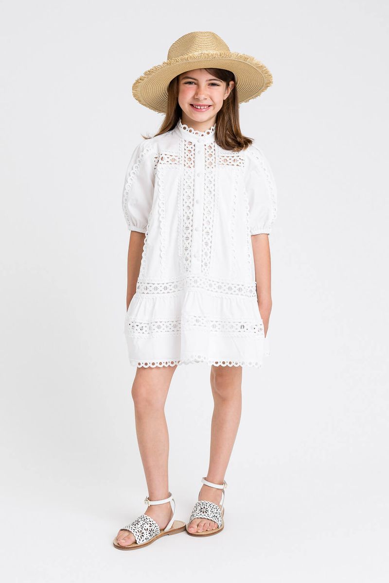 Short poplin dress with embroidery