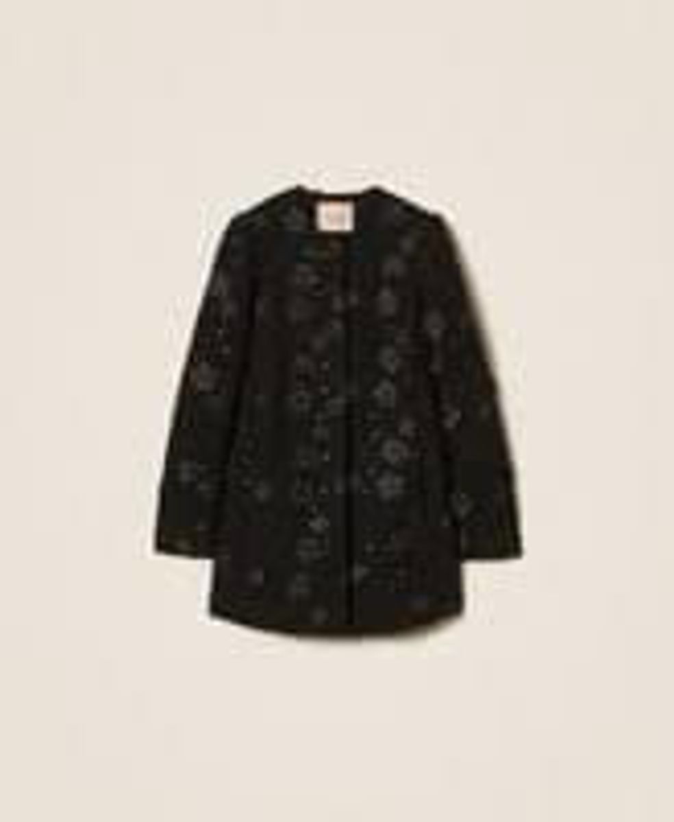 Bouclé coat with flowers and sequins TWINSET