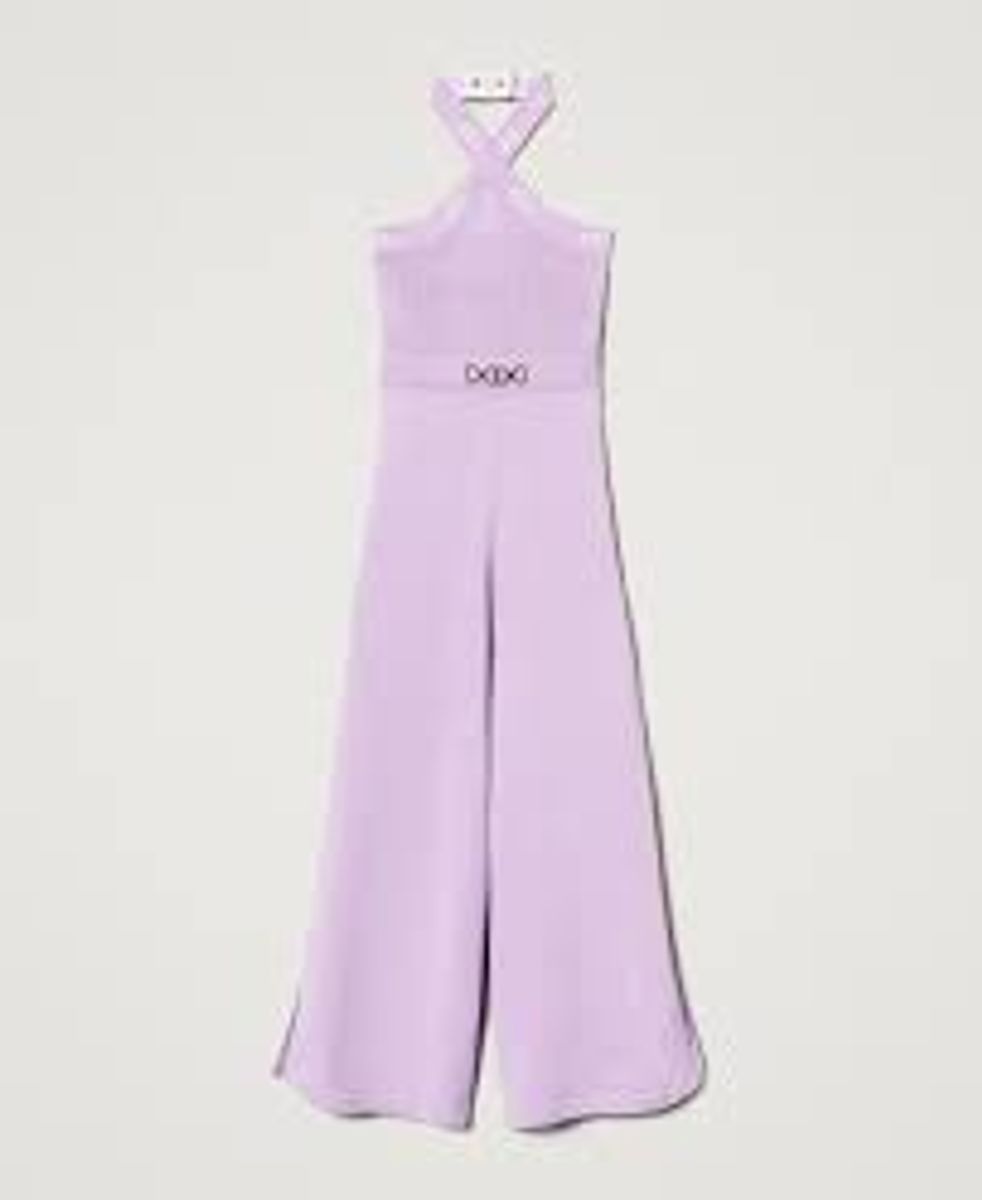 Knit jumpsuit with jacquard Oval T Girl, Purple | TWINSET