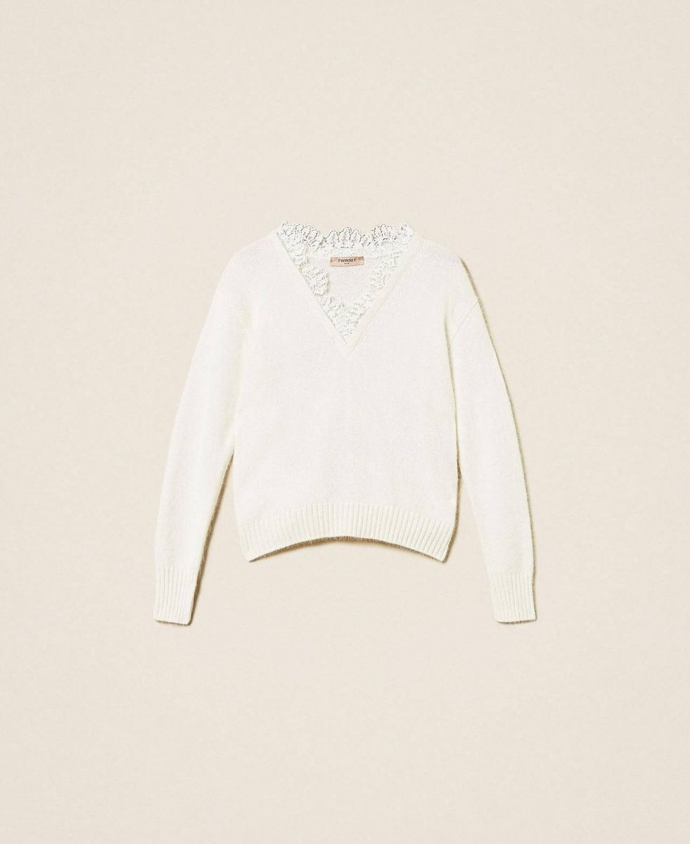 Angora blend jumper with lace TWINSET