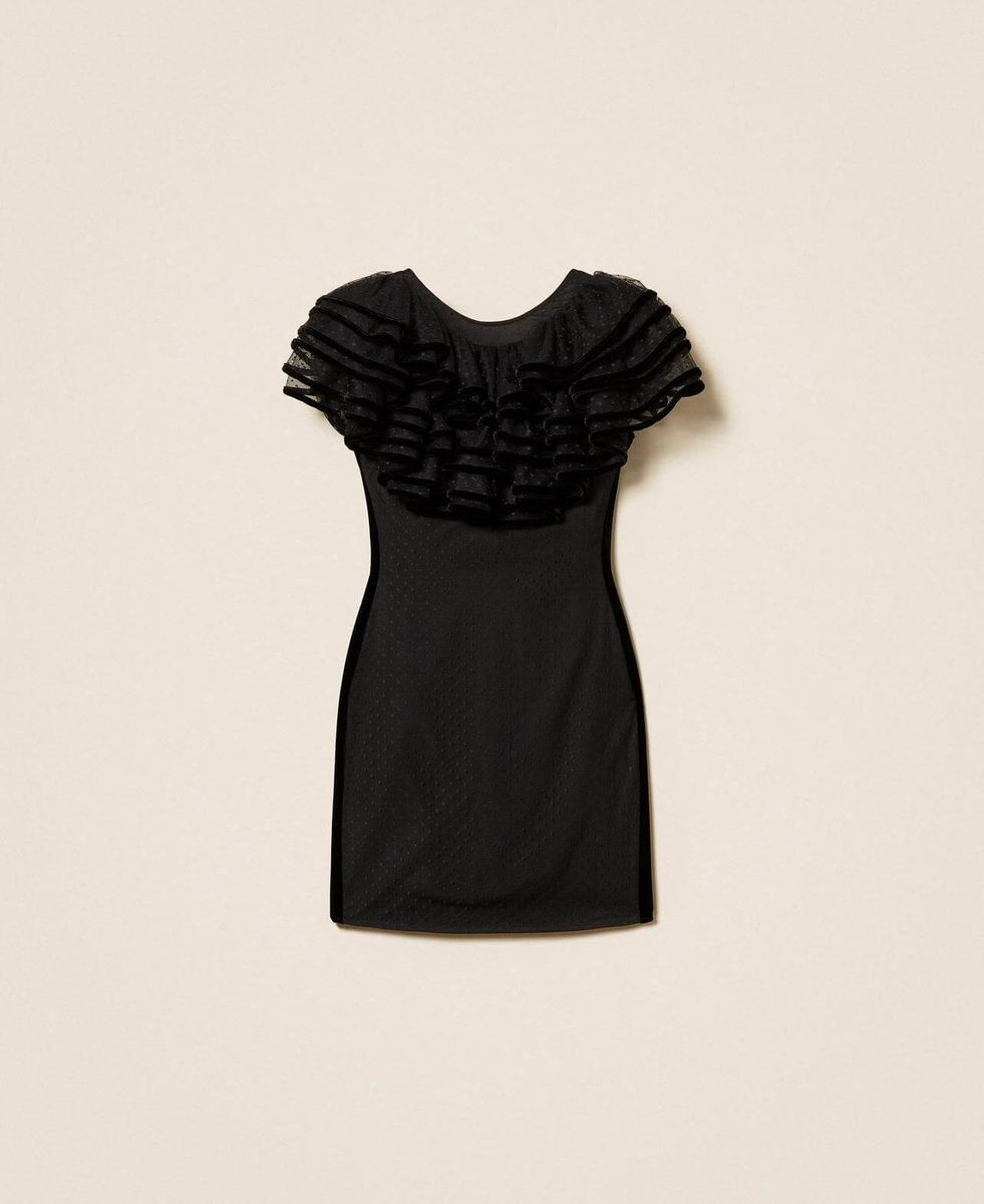 Plumetis tulle short dress with ruffle TWINSET