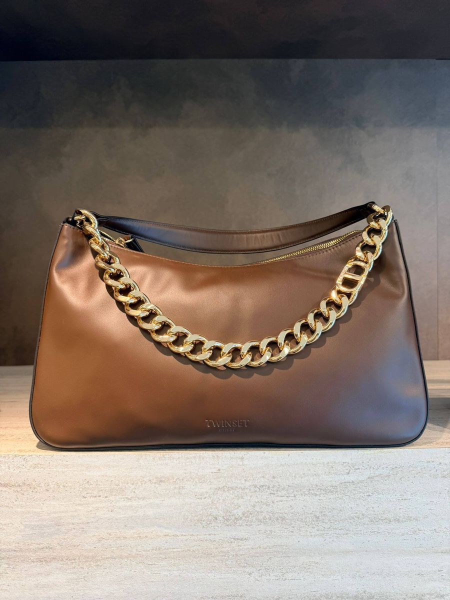 'Liliane' medium leather bag - COFFEE TWINSET